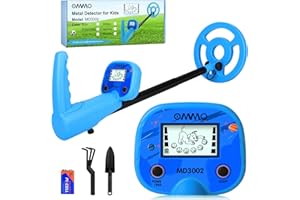 OMMO Metal Detector per bambini, schermo LCD con animazione per cani, asta regolabile in alluminio 44-81 cm, Metal Detector per bambini, bobina impermeabile IP68, Metal Detector per oro e argento