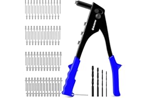 BLOSTM Zestaw pistoletów do nitów pop – 100 szt. nitów pop w 4 rozmiarach (2,4 mm, 3,2 mm, 4 mm, 4,8 mm), 4 nity, 4 wiertła – nitownica ręczna do metalu, plastiku, napraw samochodowych, mebli