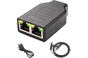 Leehitech Ethernet Splitter 1 to 2 Out, 1000Mbps Gigabit Network Switch Splitter RJ45 LAN Internet Splitter with Cat6 Ethernet Cable for Laptop, Hub, Switch, Router, Set-Top Box (with Charging Cable）