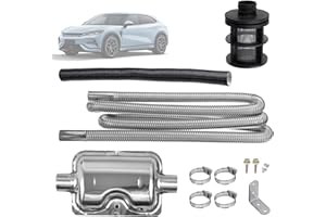 TONGBOKE Flexible pour Echappement Kit, 200 cm Tuyau D'échappement + 30 cm Tuyau D'admission + 15 cm Silencieux, avec Filtre à Air, pour Chauffage à Air Diesel de Voiture (Argent, Taille moyenne)