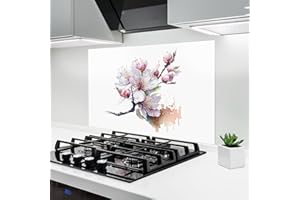ARTHUB® Crédence de Cuisine en Verre 60x100 cm, Cherry Spring Art | Protection Contre Les éclaboussures, Revêtement Mural en Carreaux, Plaque en Verre, Verre trempé, Paysages, Printemps