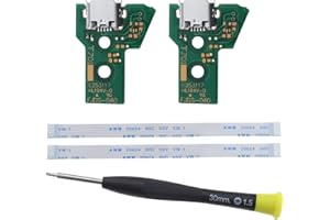 EMSea 2 Stück Schnittstellenplatine JDS-040 Und 12-poliges Flachbandkabel, Kompatibel mit PS4 Pro/Slim Funk Controller Ersatz-Ladeanschlussbaugruppe
