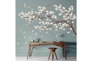 DECOWALL SG4-2317 White Cherry Blossom Tree Wall Stickers Birds on Pink Flower Branch Decals Removable for Nursery Bedroom Living Room Art Home Decor Mural Decoration