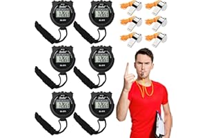 VEGENA 6 Pièces Chronomètre Électronique Étanche, Multifonction Chronomètre De Sport, Chronomètre Numérique, Minuterie De Sport Chronomètre Montre Numérique D'arbitre avec Un Sifflet en Acier Inoxydable