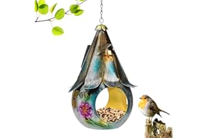 WINARA Mangeoire Solaire pour Oiseaux Sauvages, mangeoires à Oiseaux pour extérieur,Mangeoire à Oiseaux de Type nid, Mangeoire À Oiseaux Suspendue en Métal, décoration de Jardin