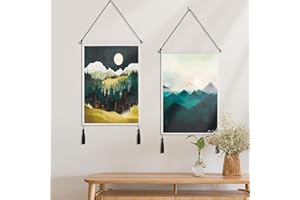 Weldomcor Wandteppich Wald 2er Wandbehang Tapisserie Wandteppich Aesthetic Sonne Mond Boho Wandteppich Berge Set Wandtuch Wald Psychedelische Tapisserie für Schlafzimmer Heimdekoration (Wald)
