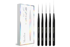 MelodySusie Nail Art Liner Brushes 5Pcs Professional Gel Polish Painting Art Design Pen Set for Thin Long Lines, Tiny Details, Fine Drawing, Delicate Coloring Sizes 5/7/9/11/20mm, Black