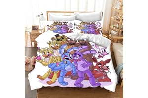 QROXY Five Nights at Freddy's Bettwäsche-Set,Kinderbettwäsche 3D-Digitaldruck Polyester,Allgemein Für Erwachsene Und Kinder (7,Single 140×210CM)