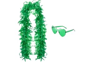 OCDSLYGB 2pcs Feather Boas and Heart Sunglasses,2 Meters Fancy Dress and Crafts Feather Boa & Heart Shaped Sunglasses Bachelor Party Accessory for Dancing Party Cosplay Halloween - Green