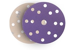 FASTPLUS Disque Abrasif 150mm, 100 Disques de Ponceuse Orbitale, 80 Grains en céramique, 15 Trous, crochet et boucle, Papier de verre Orbital aléatoire Professionnel Pour L'automobile et le Travail du bois