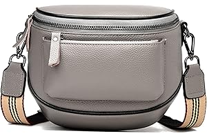 Travistar Umhängetasche Damen Kleine - Echtes Leder Crossbody Bag Damen Stylisch Bauchtasche Gürteltasche Hüfttasche Moderne Taschen mit Breitem Schultergurt - Sportlich Schultertasche Grau