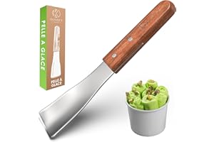 Oliver's Kitchen ® Cuillère à Glace - Créez des Desserts dignes d'Instagram à la Maison ! Cuillère à Crème Glacée de qualité Professionnelle avec Poignée en Bois Élégante et Ergonomique
