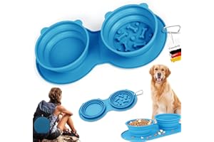 CEASELESLY Langsame FüTterung Hundenapf,Doppel Reisenapf Hund,Tragbar Silikon Hund Wasser Schüssel,100% lebensmittelechtes Silikon,Für Hunde und Katzen zum Füttern und Tränken