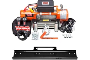 Winchmax 13.500 libras (6.123 kg) Cabrestante eléctrico naranja original de 24v. Cuerda de acero, placa de montaje de cama plana