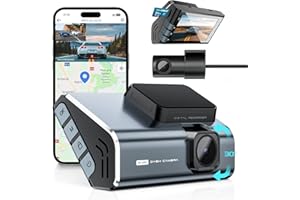 IIWEY 4K Dash Cam Front Rear Built-in WiFi External GPS, Free 64GB SD Card, Durable Alloy Body Car Camera with 3 Inch LCD Screen, Voice Control, Super Night Vision, Loop Record, 150° Wide Angle, USB C