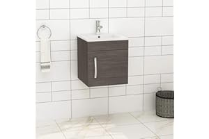 ROYAL BATHROOMS.CO.UK Modern Bathroom Vanity Unit 400mm 1-Door Wall Hung Storage Cabinet Basin Sink Grey Elm Cloakroom