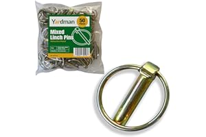 YARDMAN Lynch Pin Set – 50 Mixed Linch Pins – 5 Sizes - 4.5mm 6mm 8mm 10mm 11mm Yellow Zinc-Plated Carbon Steel – Safety Pins for Farm Trailers, Tractors, Agricultural Vehicles – 42mm Pin Length