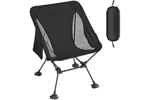 ATEPA Ultra Lightweight Camping Chair 150 kg, Folding Portable Camping Chair for Adults, Compact Outdoor Camp Chair with Carry Bag for Garden Picnic Beach Fishing Backpacking, Black Large