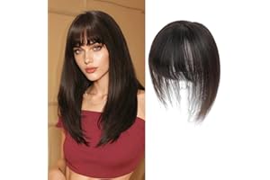 Lasunork Topper per capelli da donna in capelli umani con frangia, base svizzera intrecciata a mano (marrone scuro)