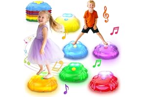 TERRAMUS Light up & Sound Stepping Stones for Kids, 6PCS Crab Balance Stones, Obstacle Course Indoor & Outdoor, Toddlers Sensory Toy, Play Equipment Improve Coordination, Gifts for Boys Girls 3+