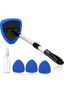 Kit Nettoyage Pare-brise Alwaiiz - Manche Télescopique Avec 4 Chiffons Et 2 Sprays | Pour Vitres Voiture Et Maison