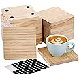Dicunoy 20PCS Unfinished Wood Coasters, Square Thick Blank Wooden Coasters for Crafts, Coasters with 80PCS Foam Knots for DIY, Architectural Models, Stained, Painted, Pyrography, 4 x 4 inch