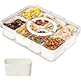 SESAMELESS Snack Tray with Lid and Handle, 8 Compartment Divided Serving Tray Portable Food Snack Container Box Organizer for Food Snack Veggie Candy Spice for Kitchen Fridge Container
