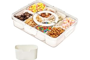 SESAMELESS Snack Tray with Lid and Handle, 8 Compartment Divided Serving Tray Portable Food Snack Container Box Organizer for Food Snack Veggie Candy Spice for Kitchen Fridge Container