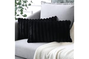 Soleebee Lot de 2 - Taies d'oreiller Velours Peluche, Taies d'oreiller Artificielle Douce Fourrure Housse de Coussin Décoration pour Chambre Lit Voiture De La Maison Canapé (30x50cm, Noir)