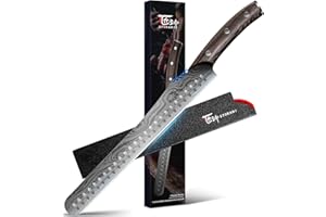 SYOKAMI Multifunction Carving Knife with Wood Handle - 12 Inch High-Carbon Japanese Style Damascus Pattern Full Tang Design - Precision-Edged Slicing Knife for Meat Cutting - Gift Box Included