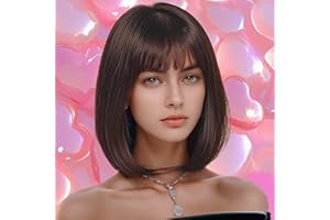 BUYOGET Reddish Brown Bob Wig with Fringe 12 Inch Short Straight Costume Wigs for Women Cosplay Party Halloween