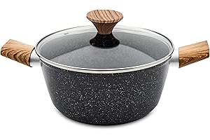 AKH HOUSEWARE Non Stick Casserole Dishes with Lid Cooking Pot 5 Layer Non-Stick Coated Casserole Dishes/Serving Dishes Induction Hob Compatibility Cookware (Black, 20CM)