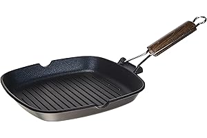 Home Delizia Bistecchiera, Rivestimento Antiaderente con Manico Pieghevole, Quadrata, Alluminio Pressofuso, Nero, 26 x 26 cm