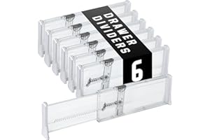 Averrex 6 Pack Drawer Dividers, 4" High, 11-17.3" Adjustable Drawer Organisers Clear Plastic Expandable Drawer Dividers for Clothes Baby Utensils Cutlery Kitchen Drawer Organiser