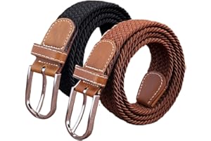 SZJH Set of 2 Womens Belt Casual Braided Elastic Fabric Woven Stretch Elasticated Belts