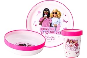 ZAWADI GLOBAL Barbie 3pcs Reusable Bicolor Premium Kids Dinner Tableware Set Plate, Bowl & Tumbler, BPA Free