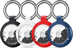 Inesore Holder Compatible with AirTag, Waterproof Case & Carbon Fiber Look for Air Tag, Scratch Resistant Holder for Pet Collar, Luggage Tag and Keyring, 4 Packs