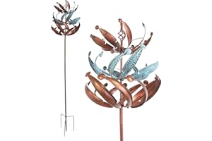 LEMODO großes Windspiel aus Metall mit gegenläufigen Rotoren | Gartendeko in 3 Höhen aufbaubar | Gartenstecker 221 cm hoch | Windmühle in Kupferoptik | Windskulptur mit Charme