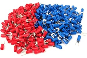 UXCELL sourcing map 200pcs 16-14 AWG Wire Cable Connector Fork Spade Terminal #8 Red Blue