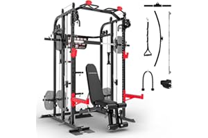 ‎SPORTSTECH Sportstech SXM150 Smith Machine für Zuhause, Power Rack mit Kabelzug, Klimmzug, Langhantelstange, Bankdrücken, Multipresse, für Gewichtsscheiben, Kraftstation inkl. Griffe, Multifunktional, Home Gym