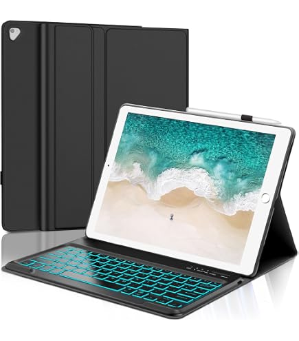 ProCase Funda Con Teclado Para IPad Pro 12,9" 2017 2015 2da 1ra Gen, Estuche Folio Con Portalápiz Para IPad Pro 12.9 Pulgadas Primera Y Segunda Generación –Negro