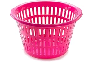 Acan Tradineur - Cesta para la Ropa Redonda - Pongotodo de plástico - Cesta Colada Redonda - Disponible 6 Colores para Elegir la más preferida - Ø 45 x 28 cm - Color Rosa