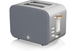 Swan ST14610GRYN Nordic 2-Slice Toaster with Defrost/Reheat/Cancel Functions, Cord Storage, 900W, Grey