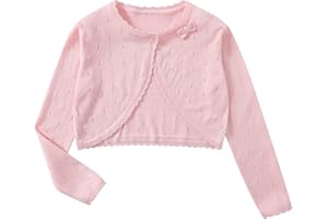 Yealoo Bambine Cardigan Bolero Maniche Lunghe Pizzo Girocollo Scrollata di Spalle Ragazze con Nodo di Prua