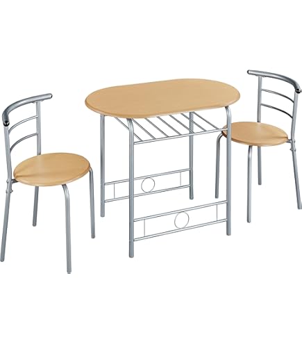 COSTWAY Petite Table De Cuisine 2 Personnes, Table Cuisine Avec Chaise Encastrables, Étagère, Chaises, Pour Coin Petit-Déjeuner, Salle à Manger (Gris Chêne