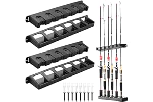 SUNOYA Lot de 2 paires de supports muraux pour cannes à pêche - Support mural vertical pour 6 cannes à pêche - Support mural vertical pour mur, garage, bateau, plafond