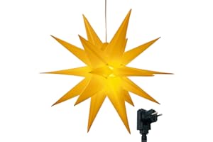 ‎BONETTI Bonetti 3D Leuchtstern inkl. warm-weißer LED Beleuchtung | für Innen und Außen geeignet | hängend | 7,5 m Zuleitung (gelb, Ø 57 cm (Netzstecker))
