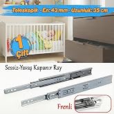 Frenli Teleskopik &Ccedil;ekmece Rayı Bilyalı Dolap &Ccedil;ekmecesi Ray Metal En 4.3 cm Uzunluk 35 cm (1 &Ccedil;ift)
