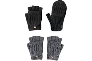 PFLYPF 2 par varma handskar, konverterbara vantar, stickade handskar, halvfingerhandskar, handskar med lock, unisex