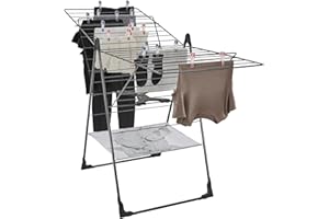 Leifheit Séchoir à Linge sur Pied Classic 250 Flex Black, étendoir Linge 25 m d'étendage pour l'intérieur et l'extérieur, séchoir sur Pied avec Ailes réglables en Hauteur, pour 2 à 3 Machines à Laver